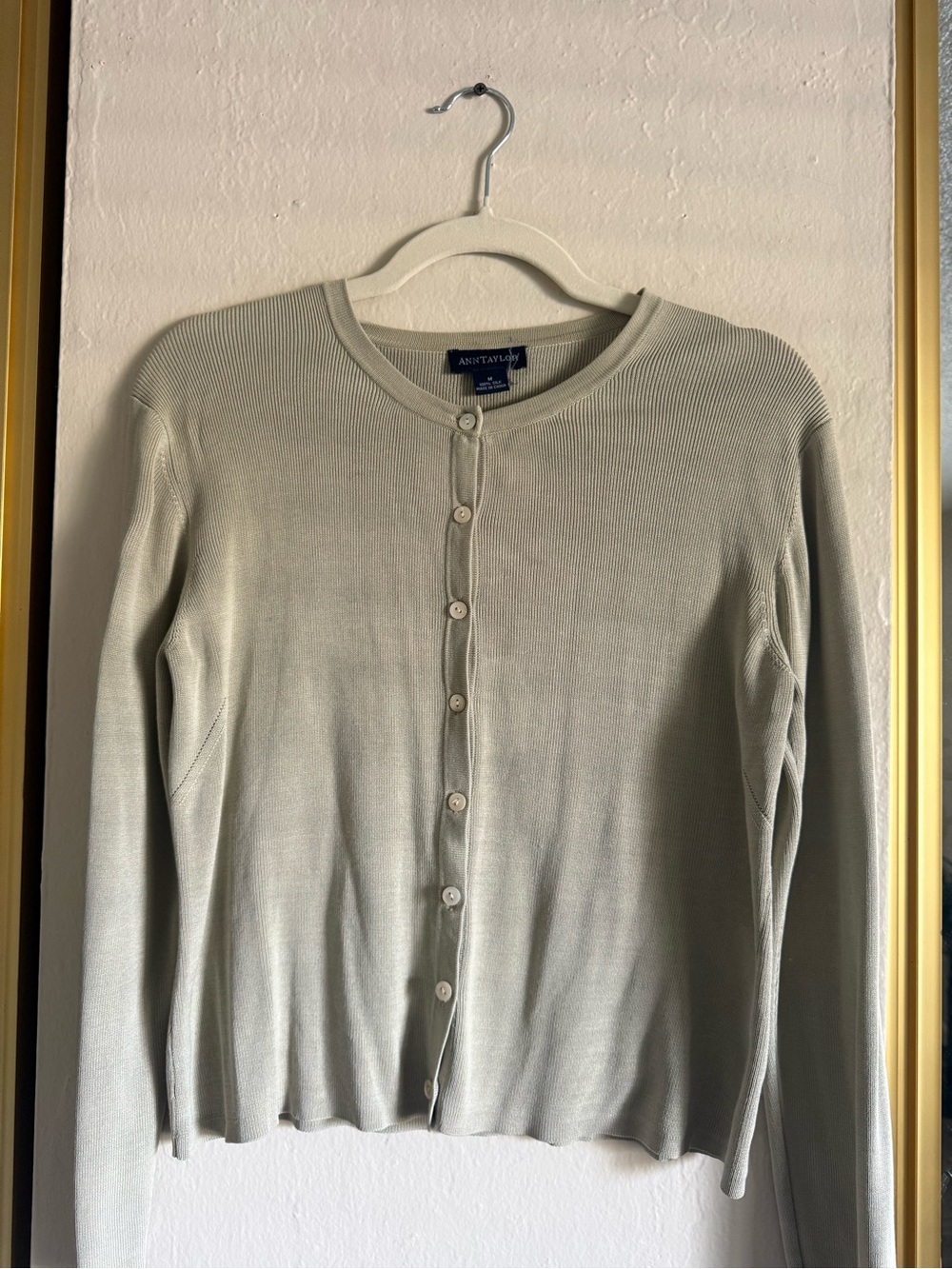 Ann Taylor Light Sage Green Button-Front Knit Cardigan